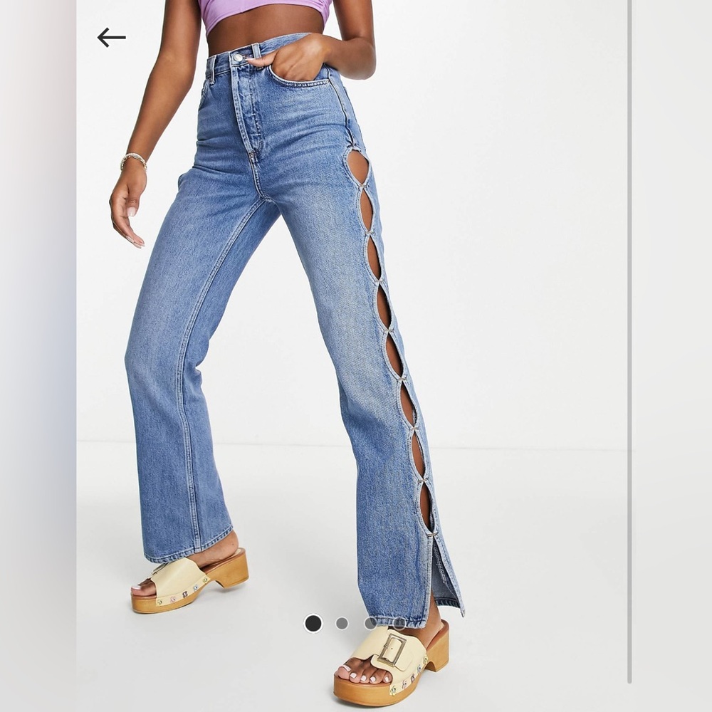 Topshop Straight Key-Hole Kort jeans in mid blue
